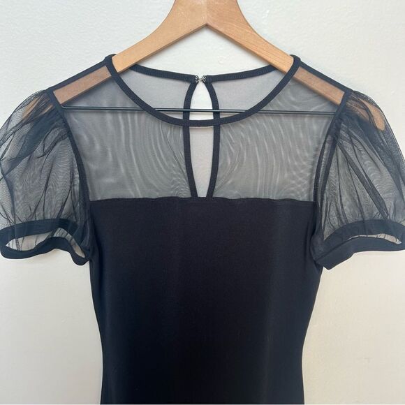Express Puff Sleeve Mesh Short Sleeve Black Top Size Small Keyhole Back Shirt - Picture 3 of 9